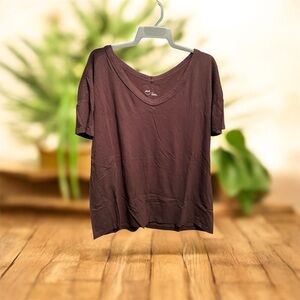 Aerie Oversized V-Neck Boyfriend T-Shirt in Deep Earth